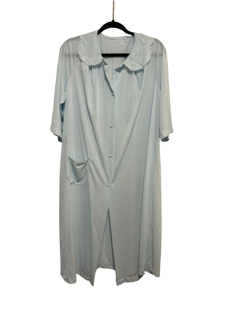 Vintage Shadowline‎ Blue Nylon Button Front House Coat Robe Womens Nightgown L